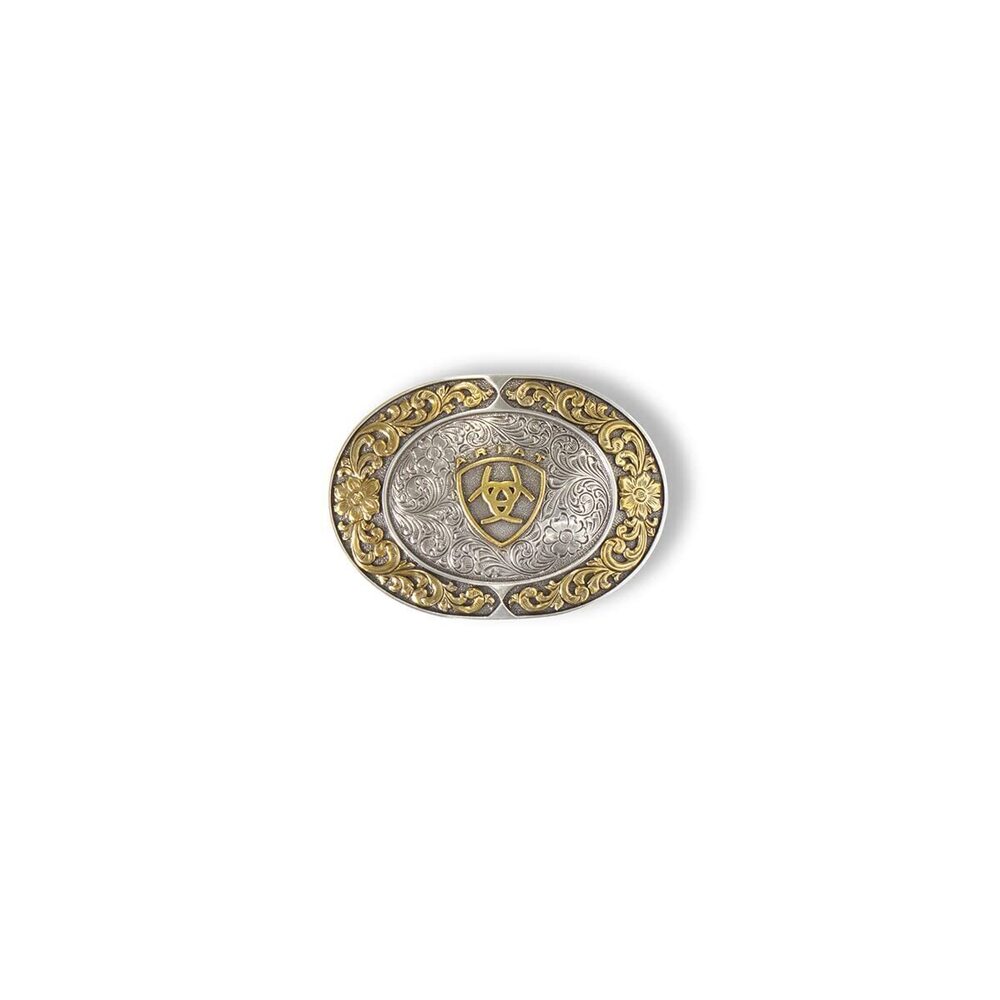 2328 Floral Oval Belt Buckle - Silver and Gold Western Cowboy Belt Buckle